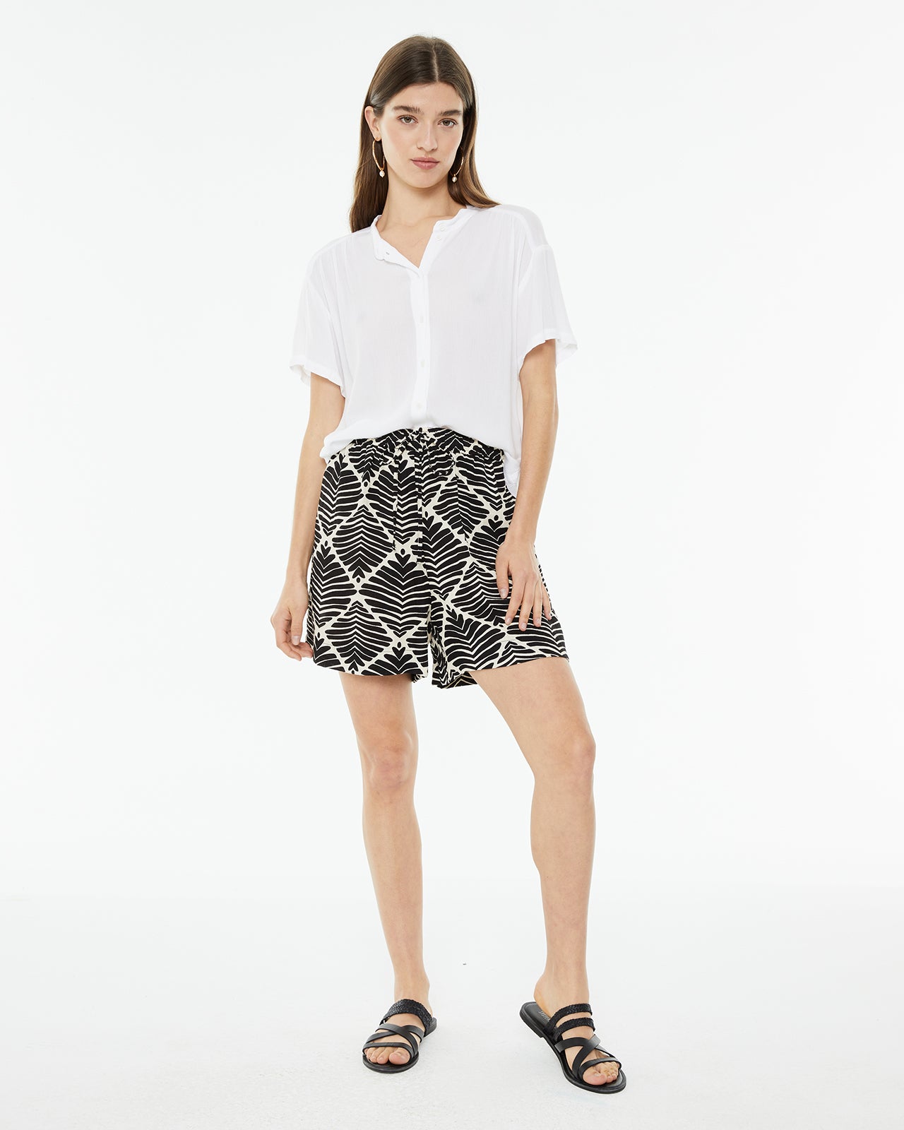 Camisa tejido bambula oversize de manga caída con cuello mao