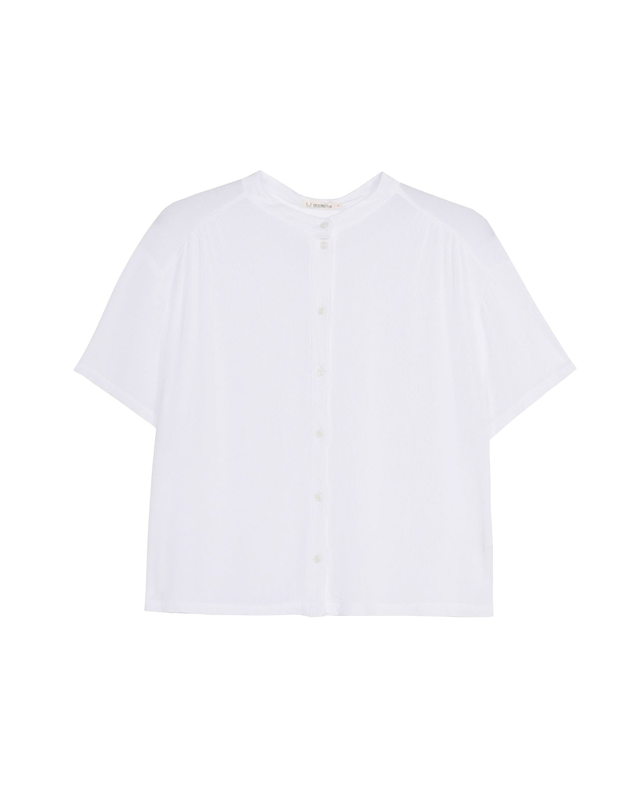 Camisa tejido bambula oversize de manga caída con cuello mao