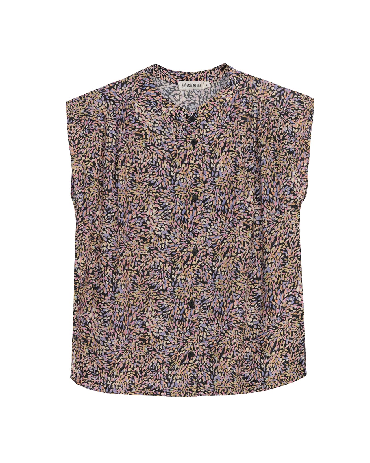 Camisa oversize cuello mao con estampado hojas de colores