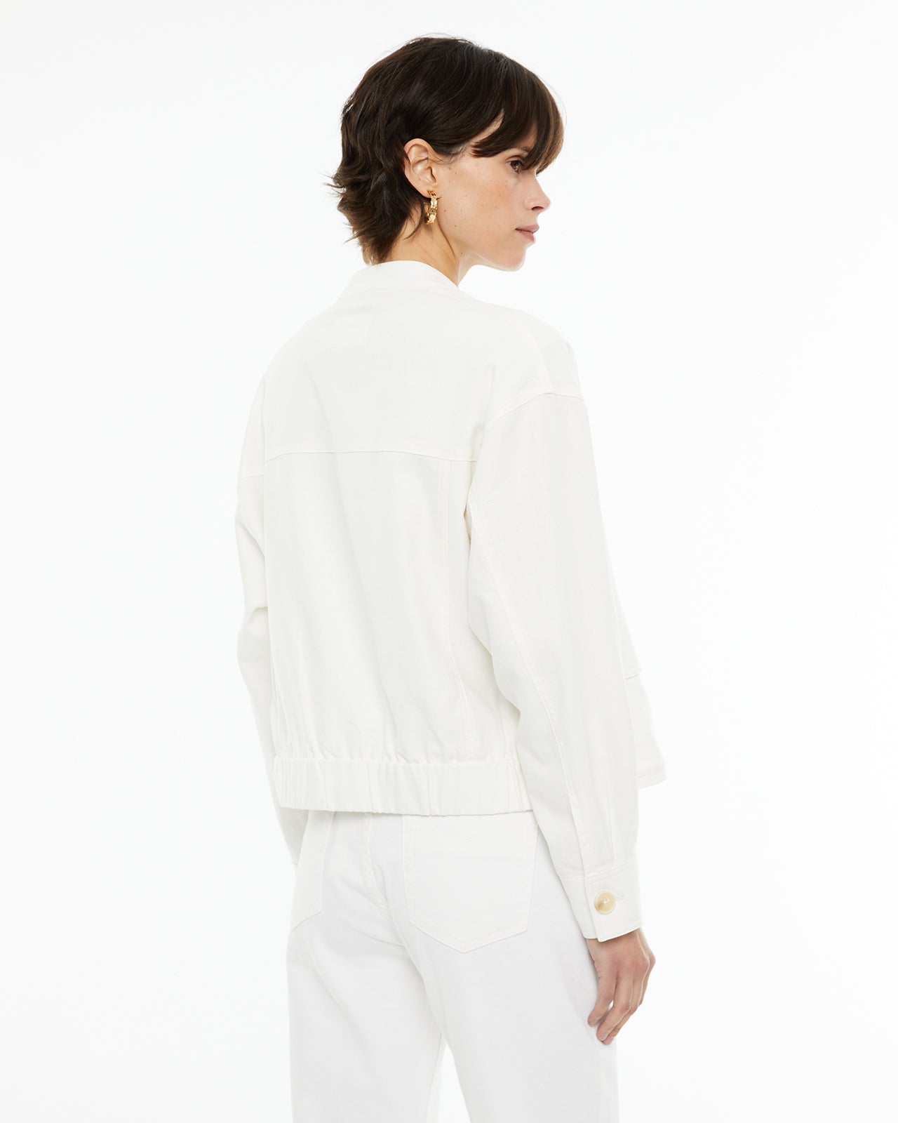 Chaqueta tejido lino algodón de cuello mao