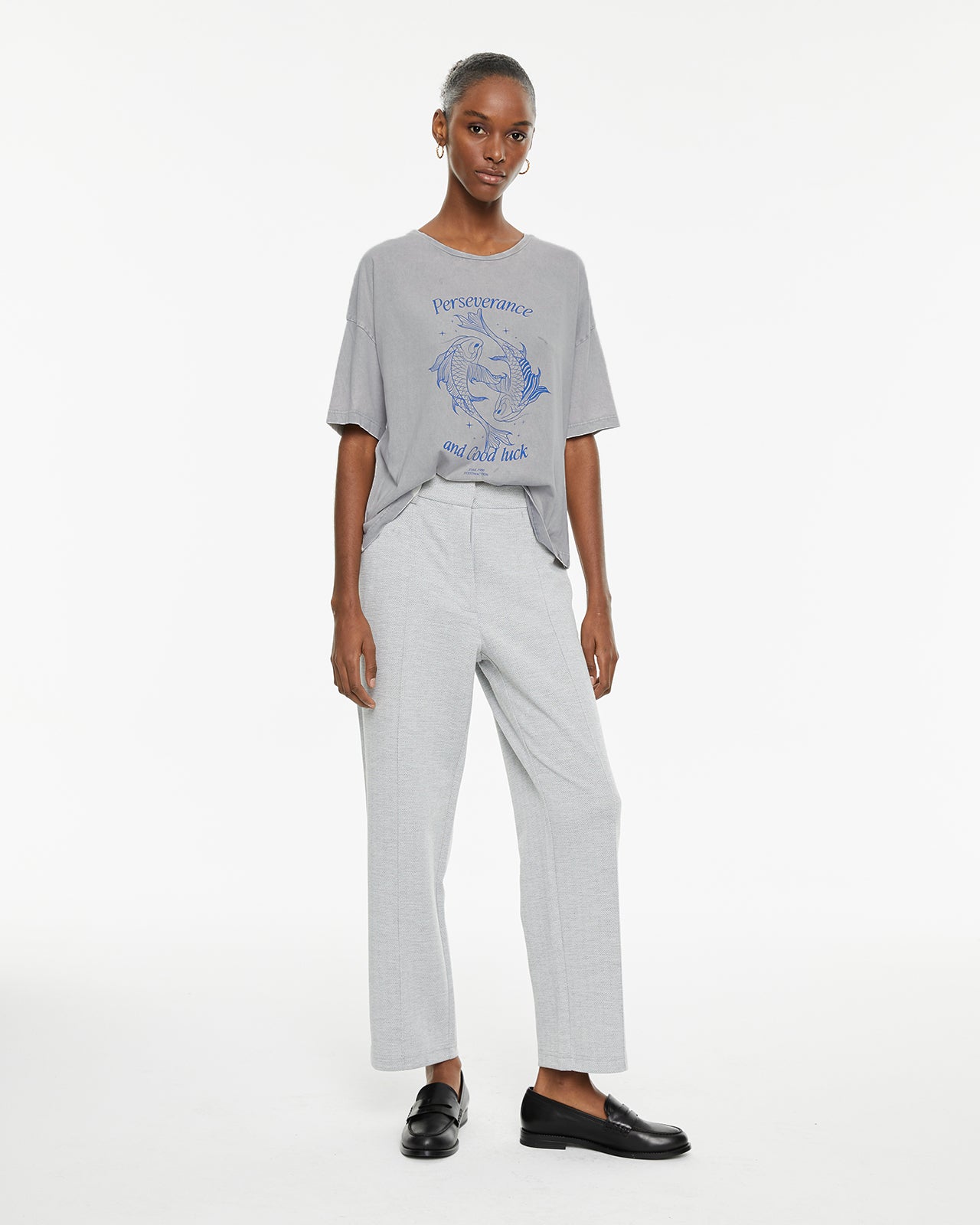 Camiseta oversize manga corta estampado peces