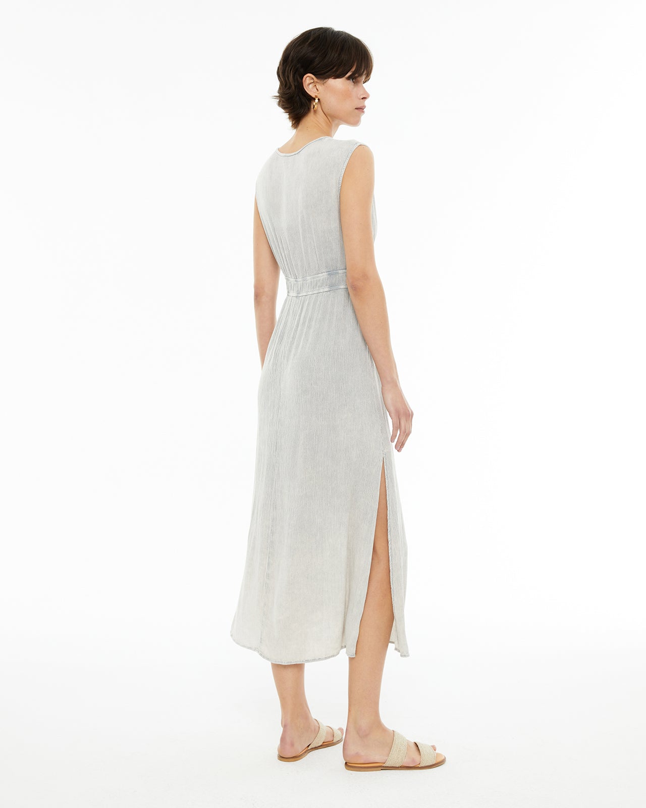 Vestido midi bambula con fruncido en la cintura