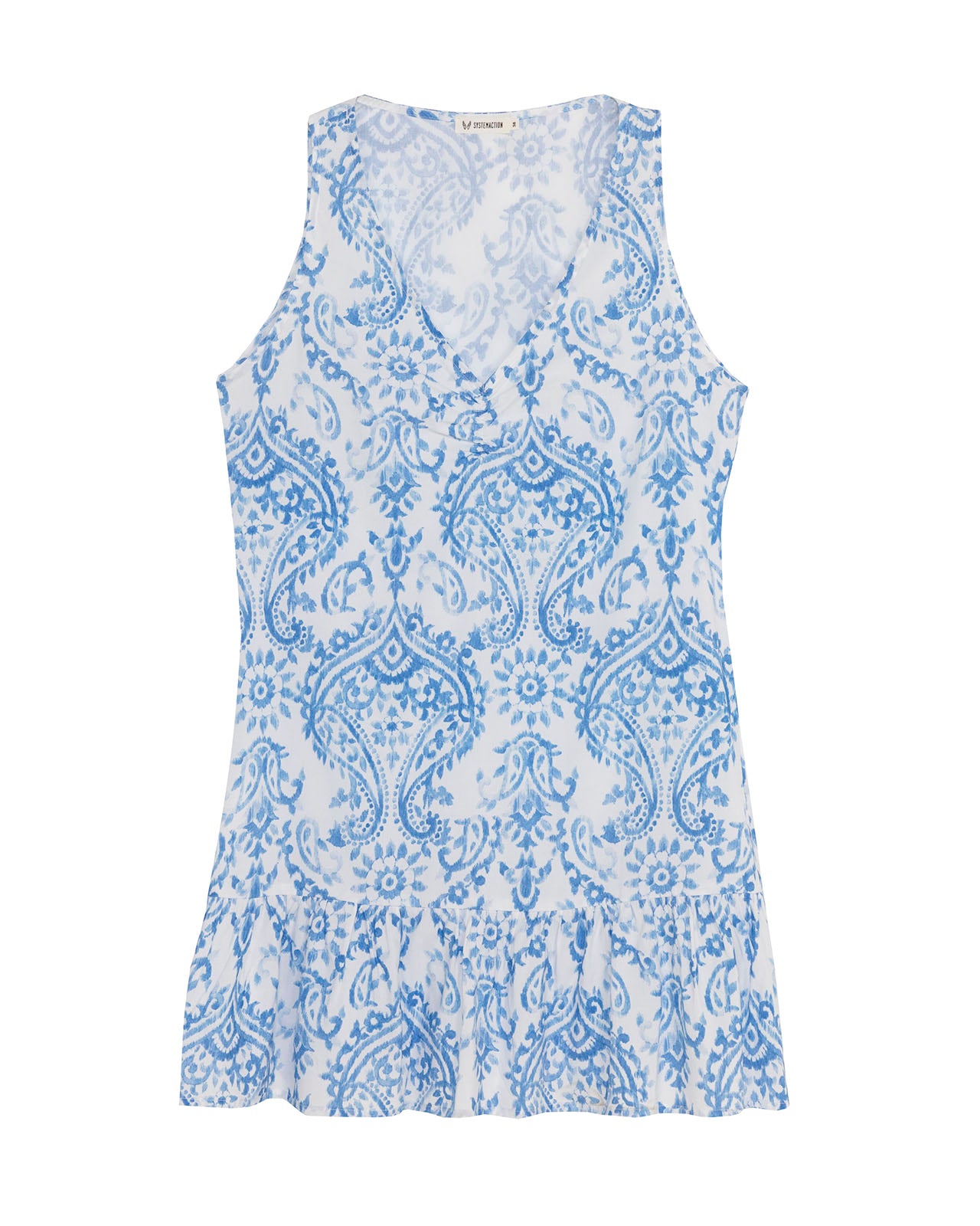 Vestido corto estampado con frunce en escote