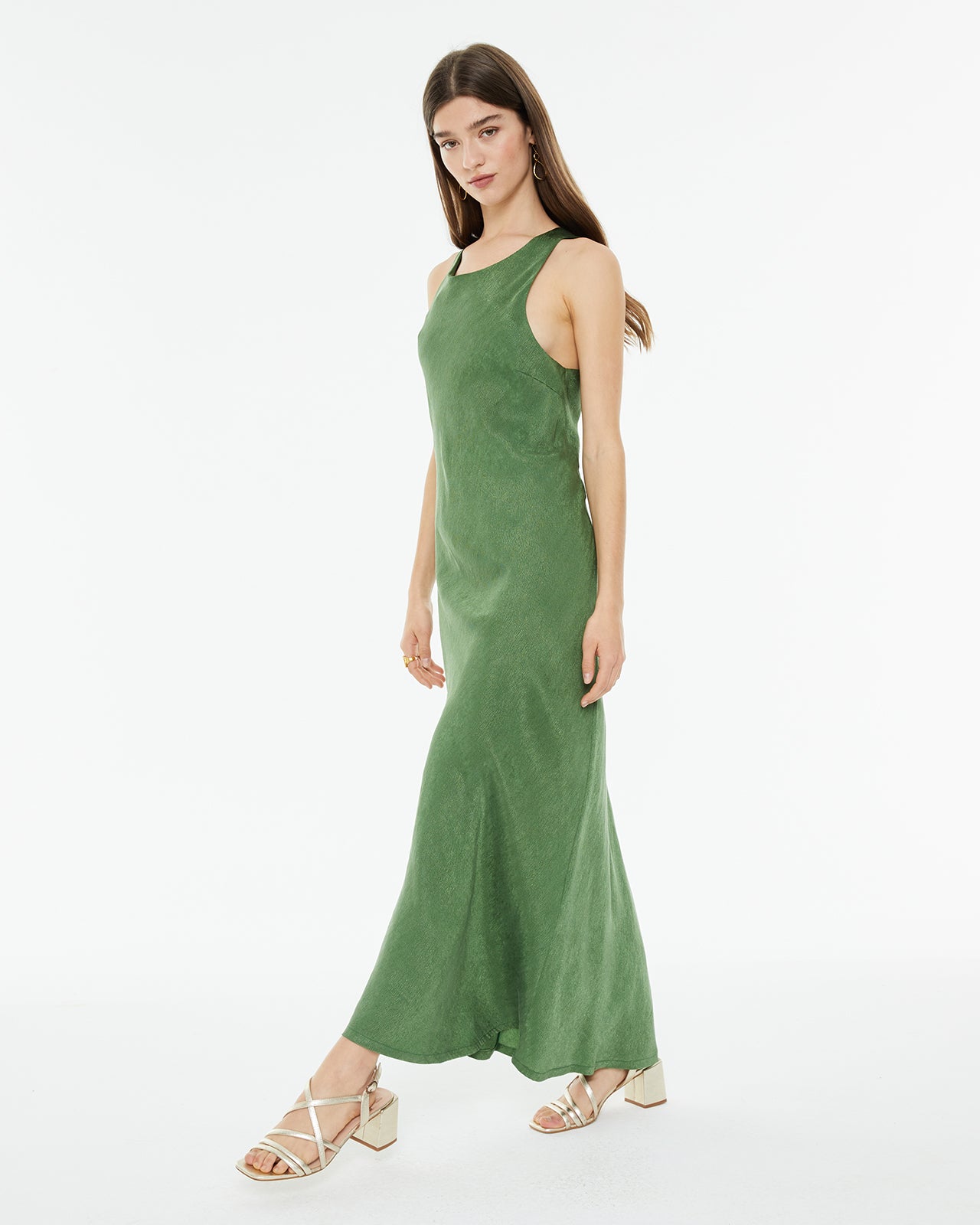 Vestido largo ajustado tejido jaquard con escote halter