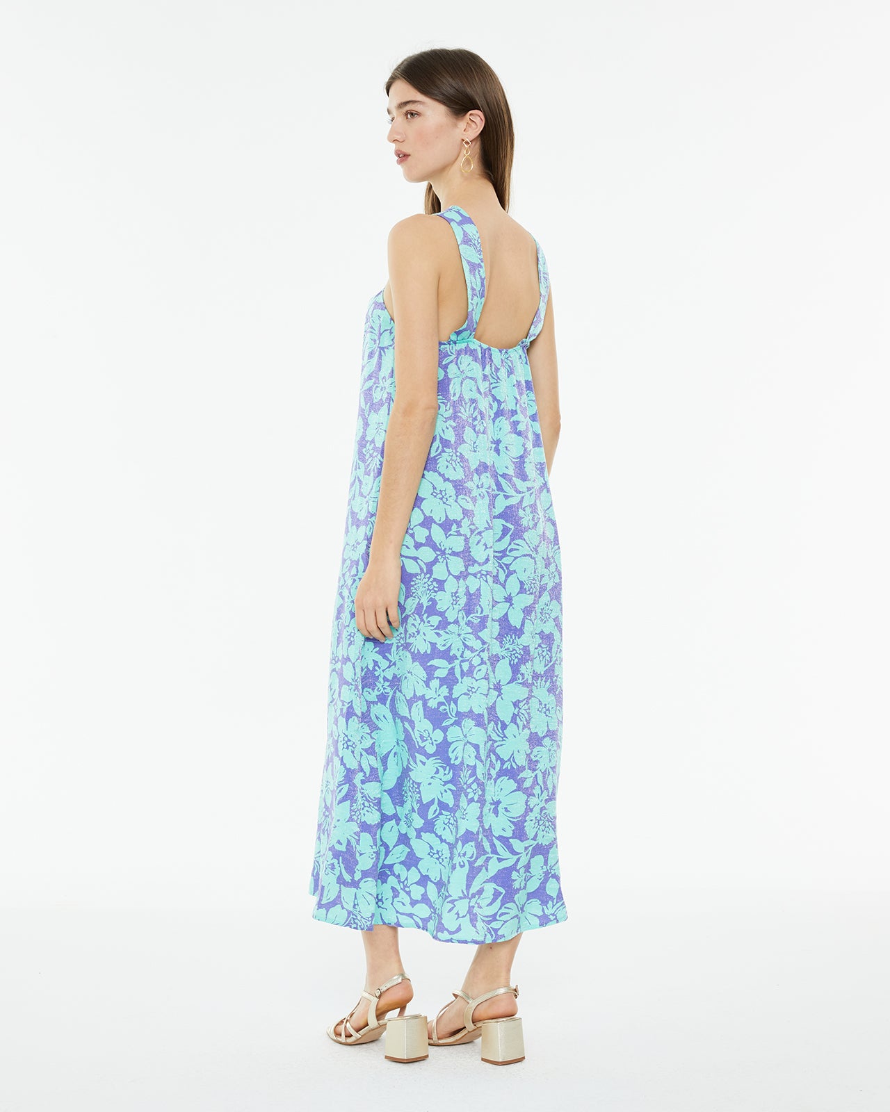 Vestido largo de fiesta estampado floral grande