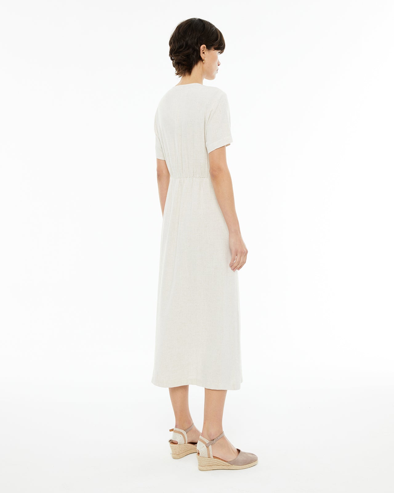 Vestido midi de manga corta abotonado delantero