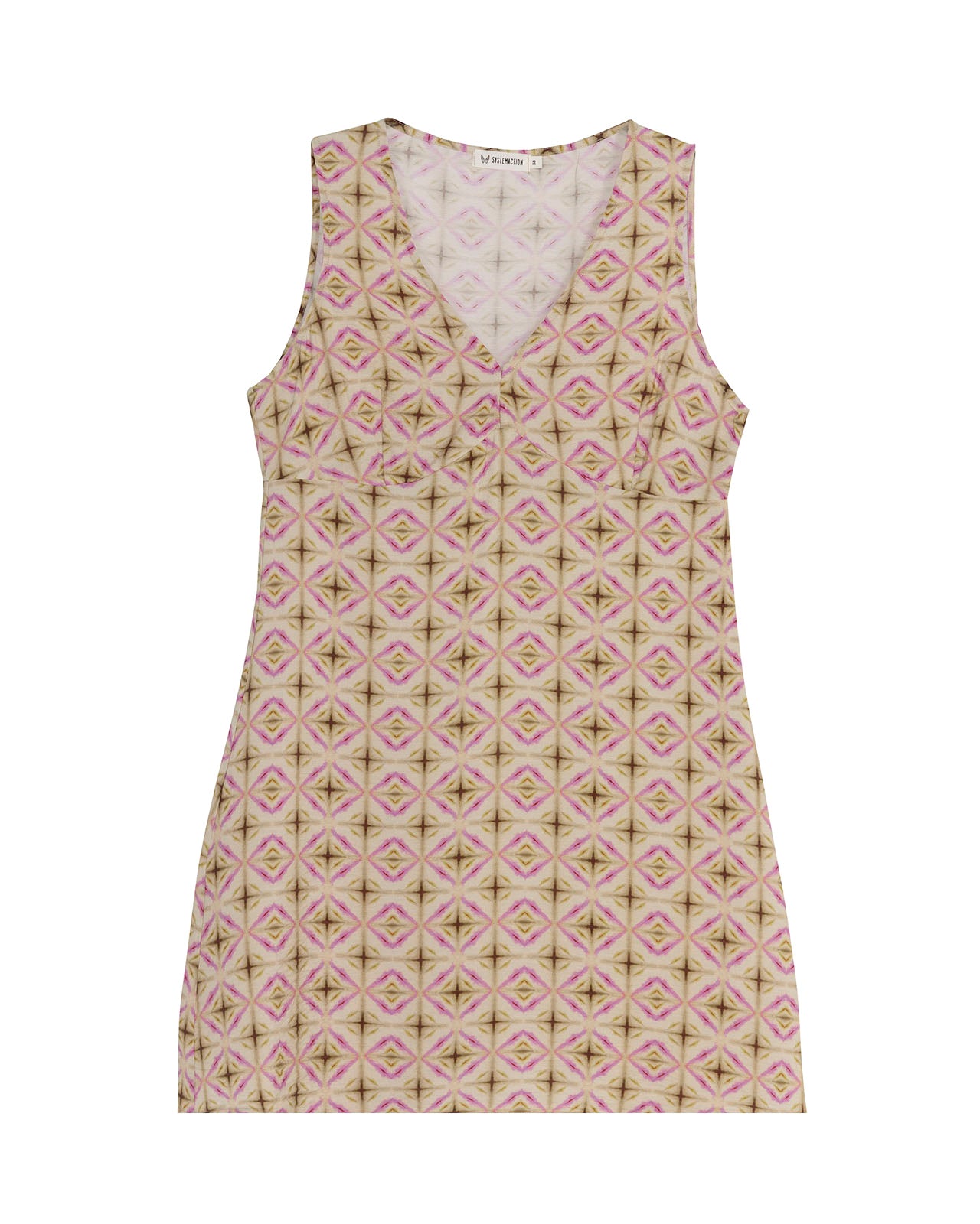 Vestido corto estampado geométrico corte bajo pecho