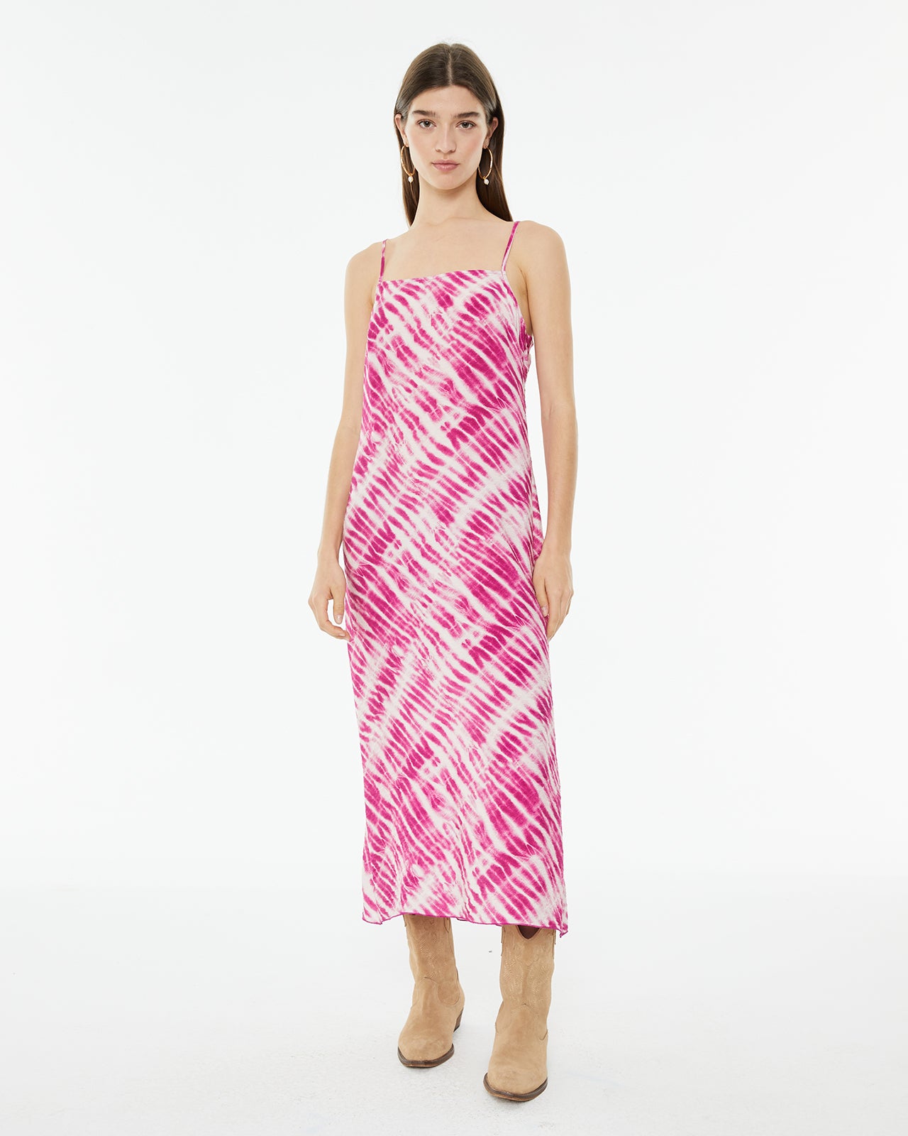 Vestido midi de tirantes estampado tie dye
