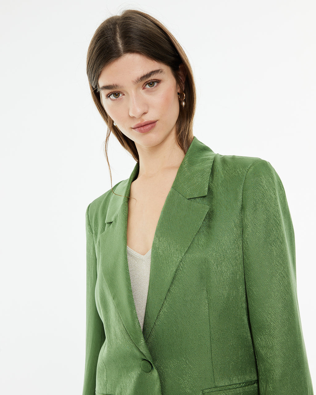 Americana recta jacquard con cierre botones delanteros