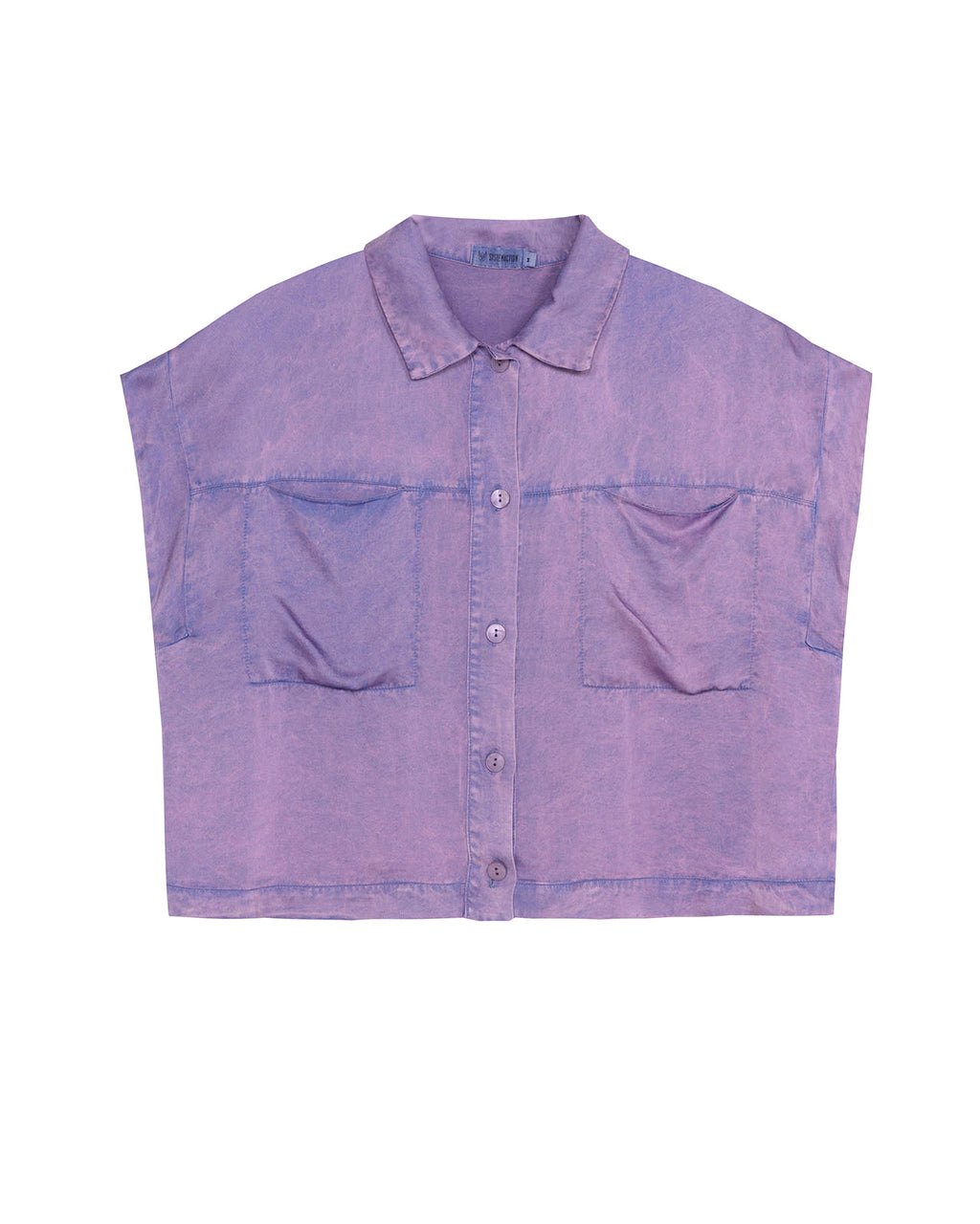 Camisa fluida cuello mao con bolsillos plastrón delanteros