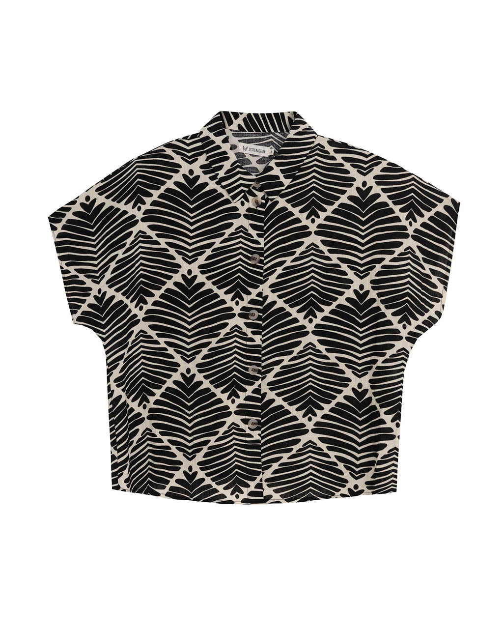 Camisa oversize estampado geométrico bicolor con nudo delantero