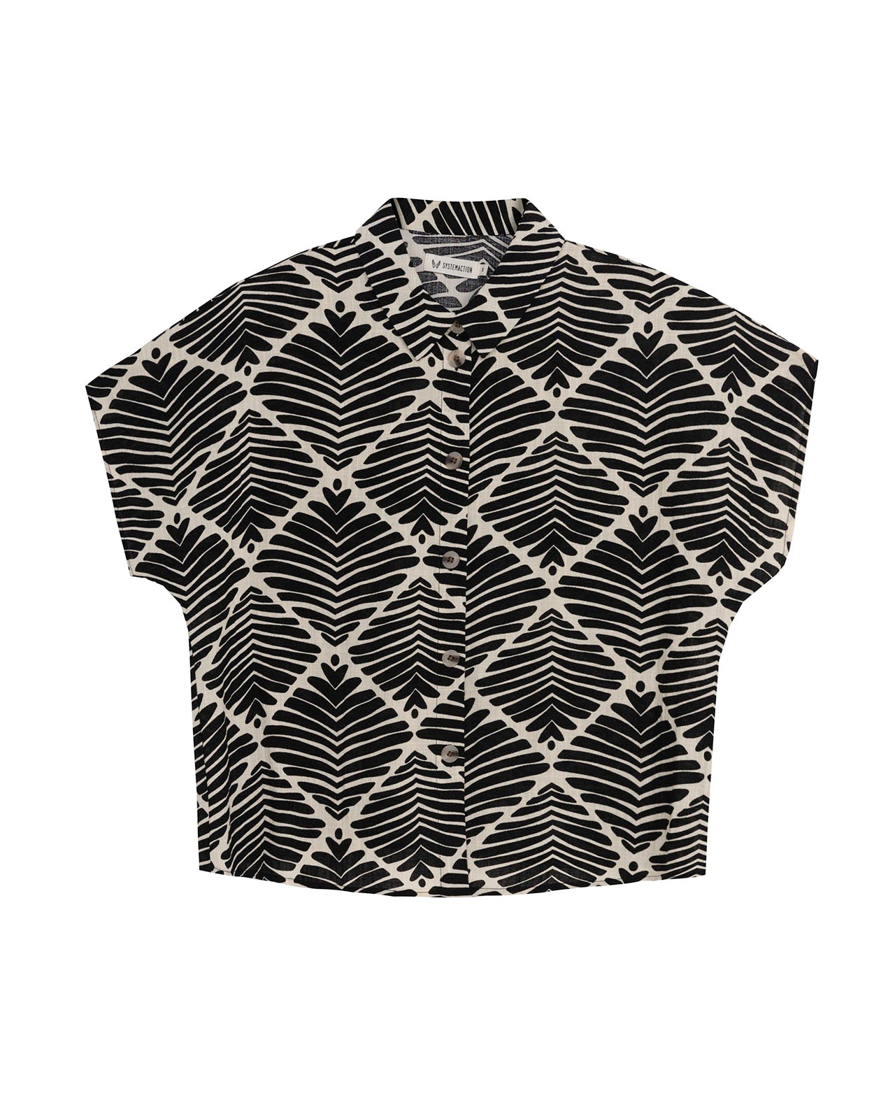 Camisa oversize estampado geométrico bicolor con nudo delantero