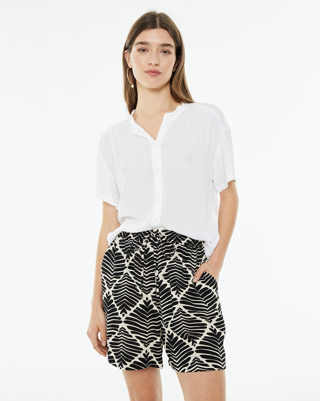 Camisa tejido bambula oversize de manga caída con cuello mao