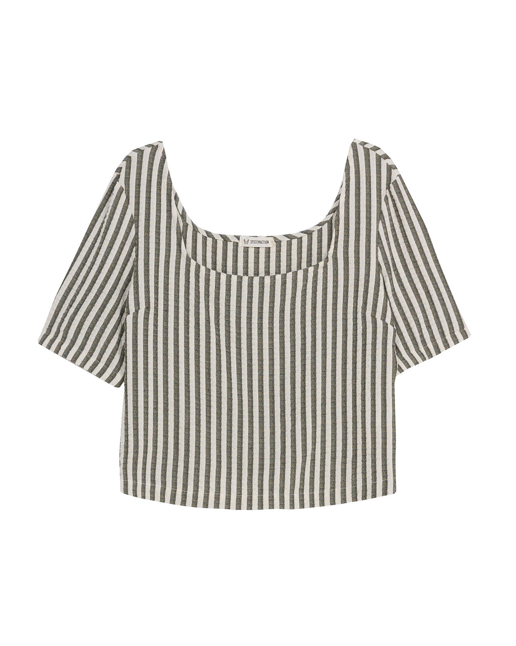 Camisa de rayas manga tres cuartos abullonada y escote cuadrado