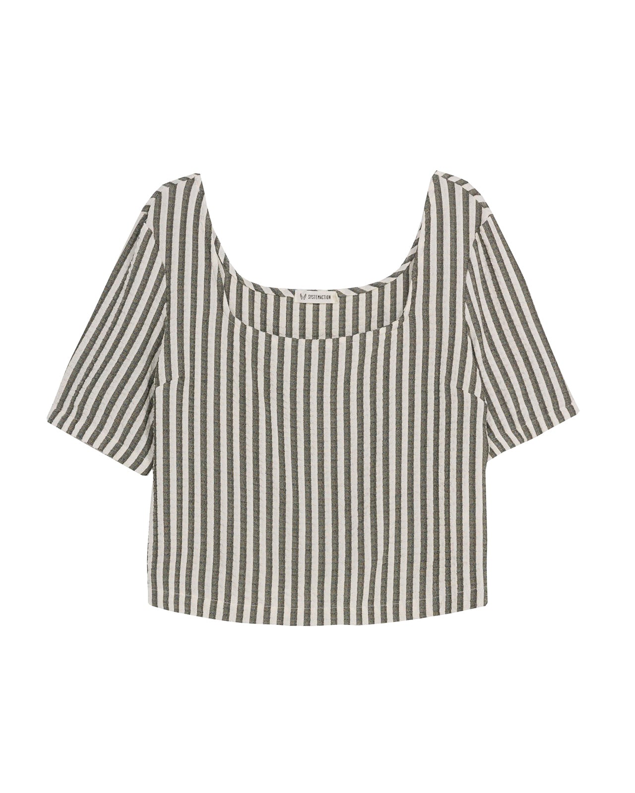 Camisa de rayas manga tres cuartos abullonada y escote cuadrado
