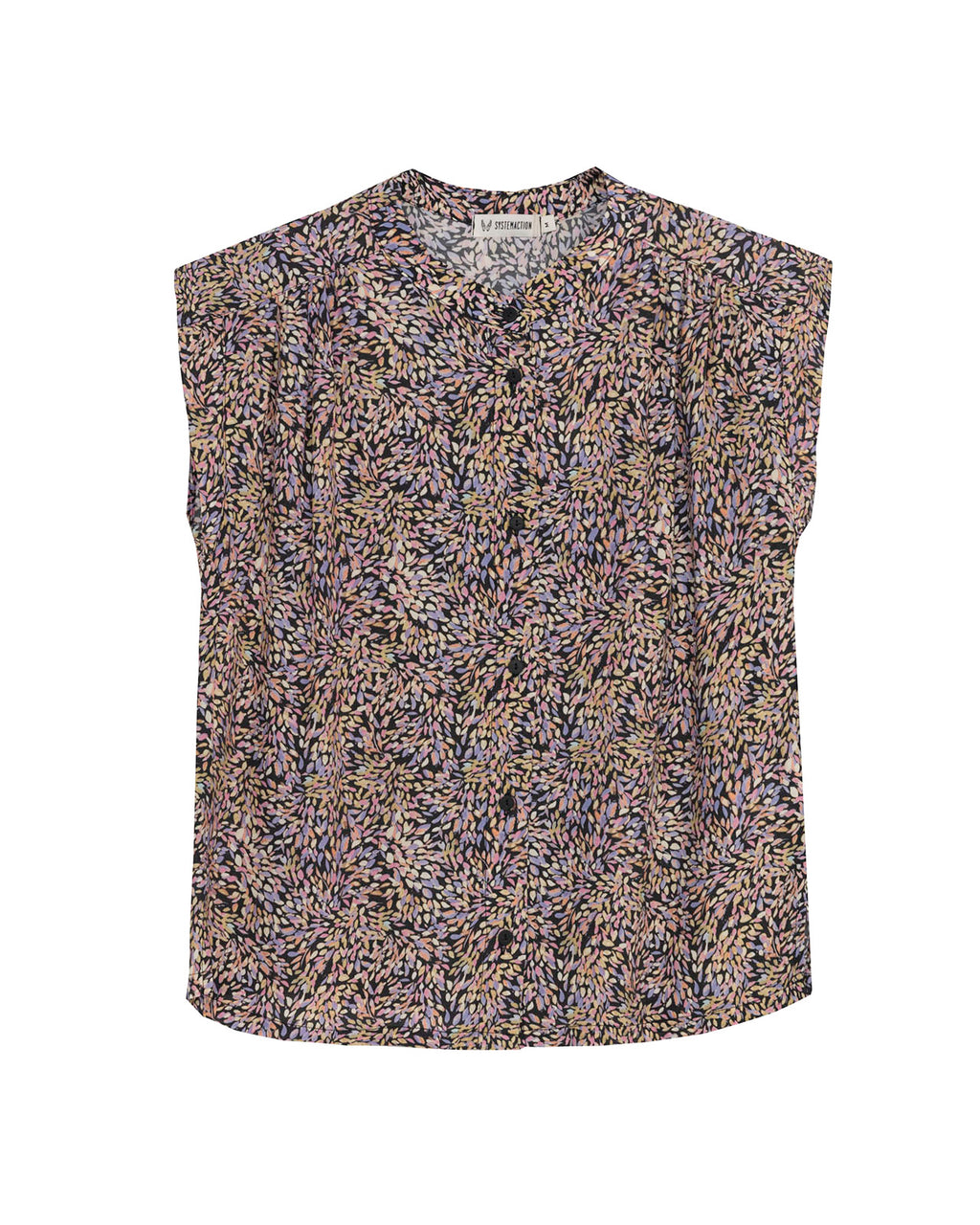Camisa oversize cuello mao con estampado hojas de colores