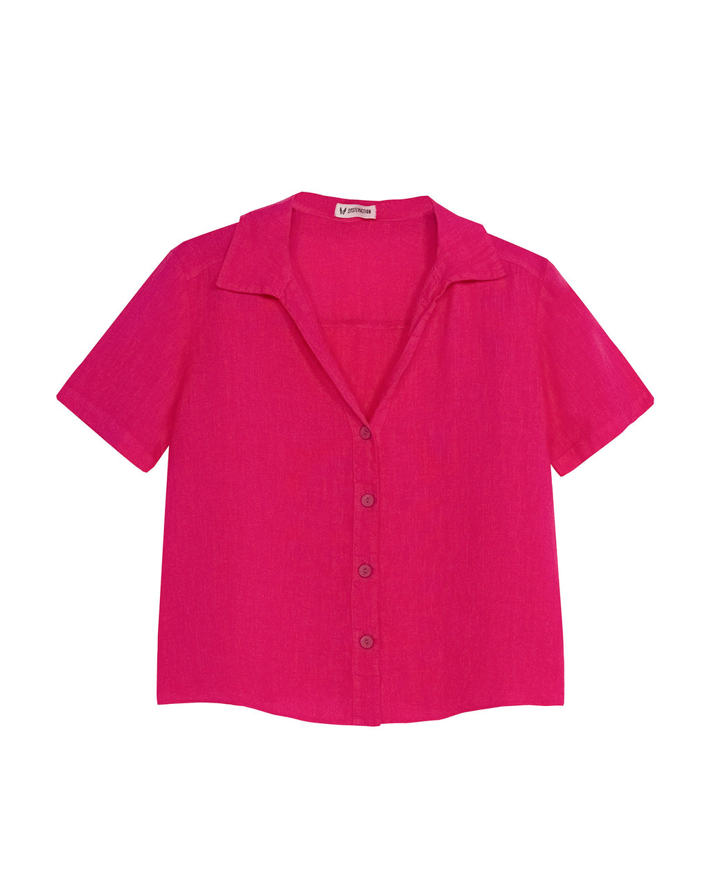 Camisa de lino de manga corta con escote camisero