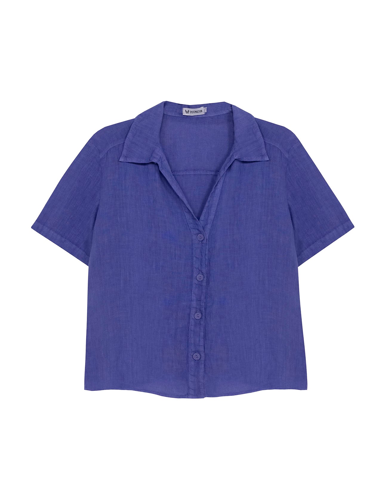 Camisa de lino de manga corta con escote camisero