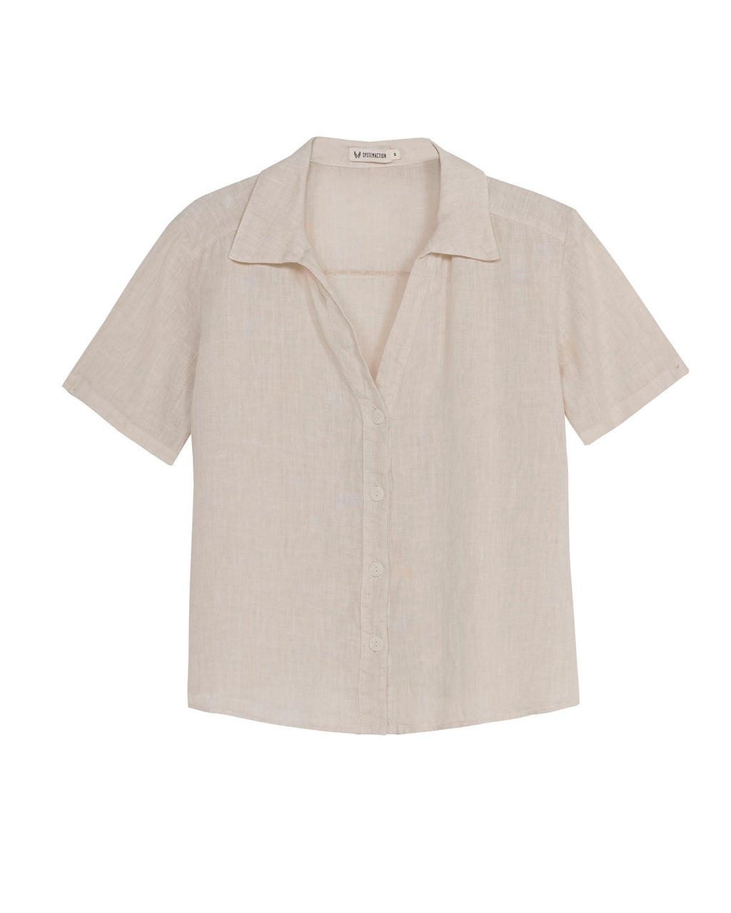 Camisa de lino de manga corta con escote camisero