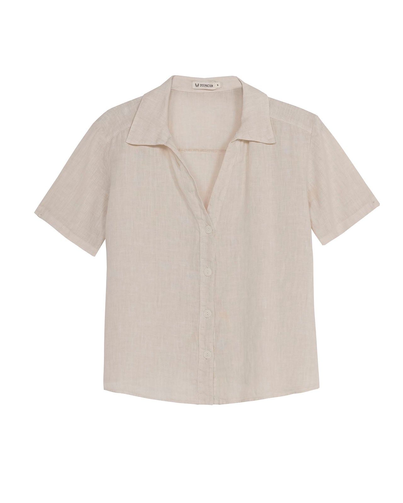 Camisa de lino de manga corta con escote camisero