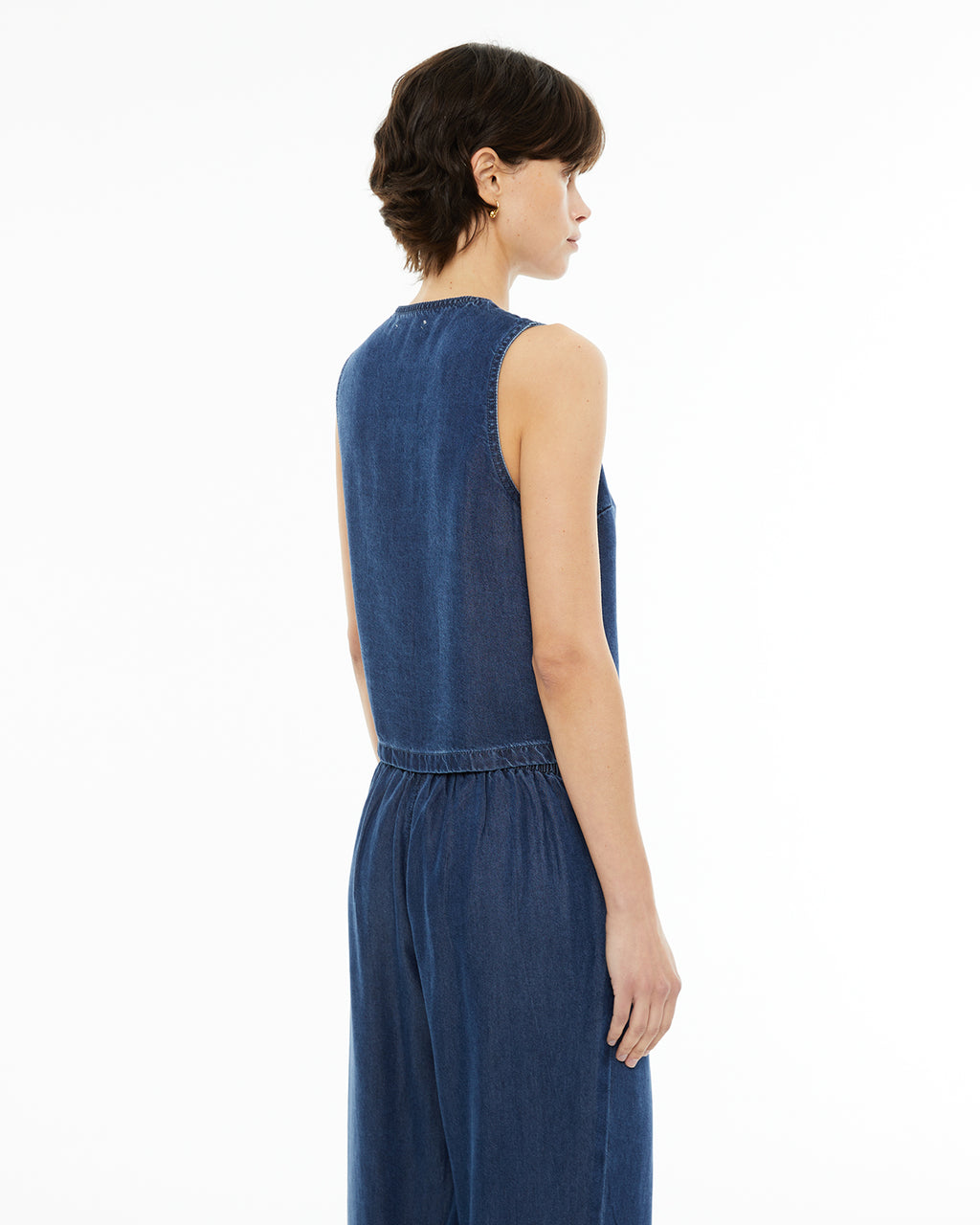 Chaleco de mujer fluido efecto denim con escote pico