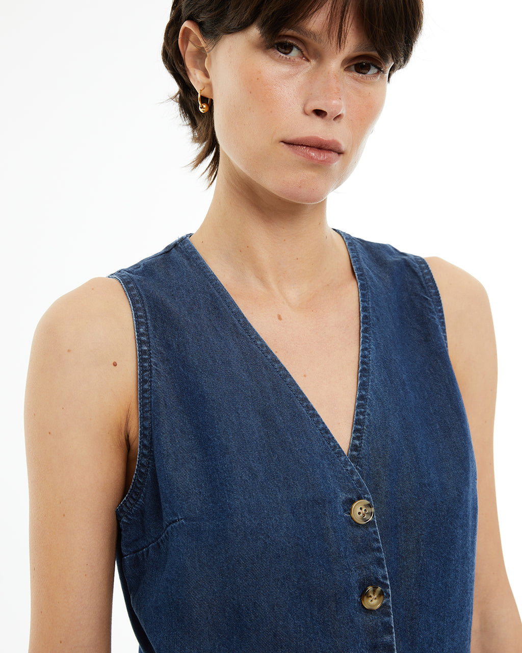 Chaleco de mujer fluido efecto denim con escote pico