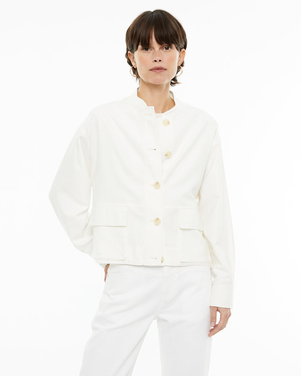 Chaqueta tejido lino algodón de cuello mao