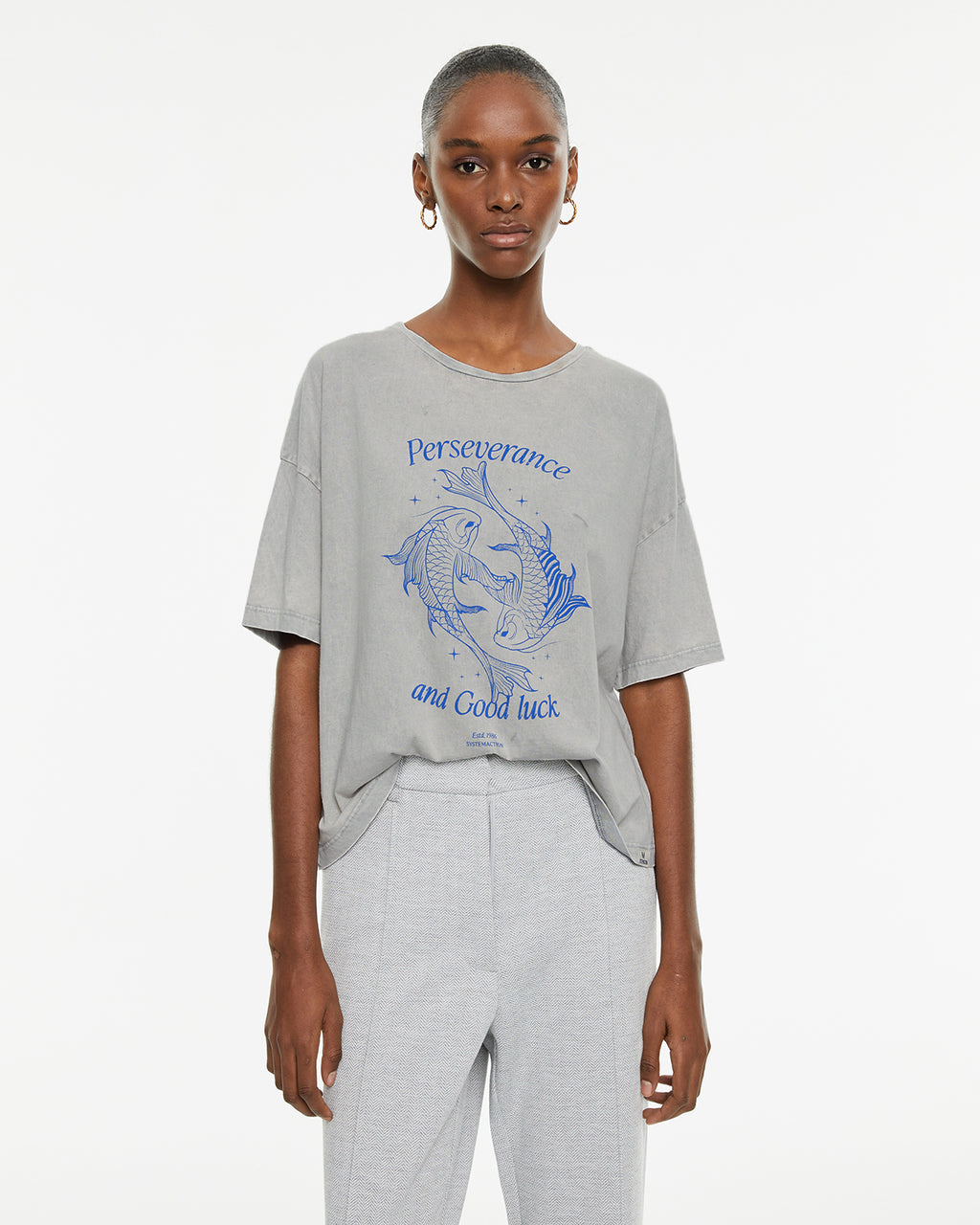 Camiseta oversize manga corta estampado peces