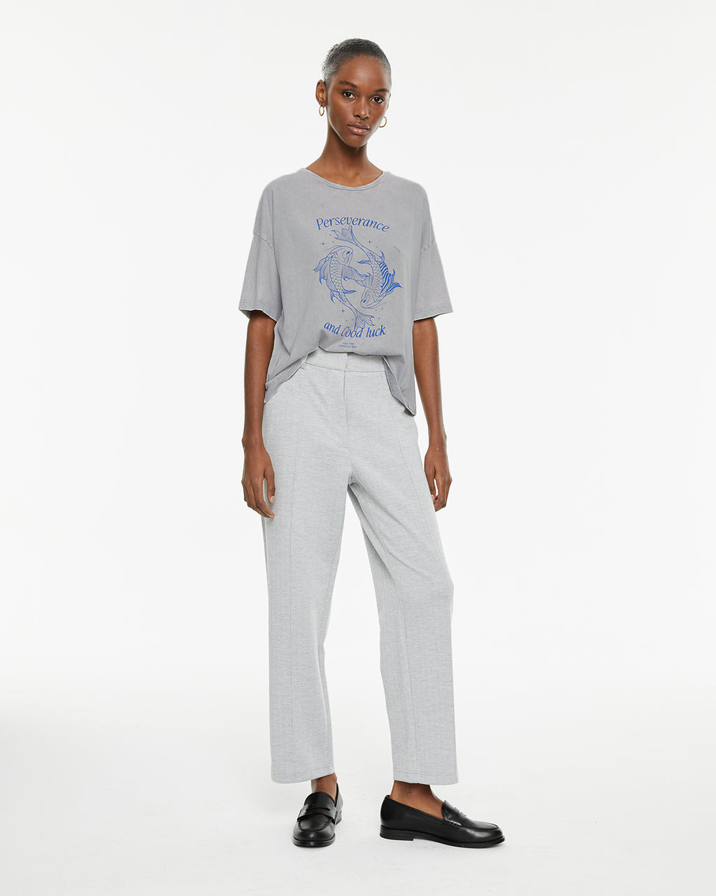 Camiseta oversize manga corta estampado peces