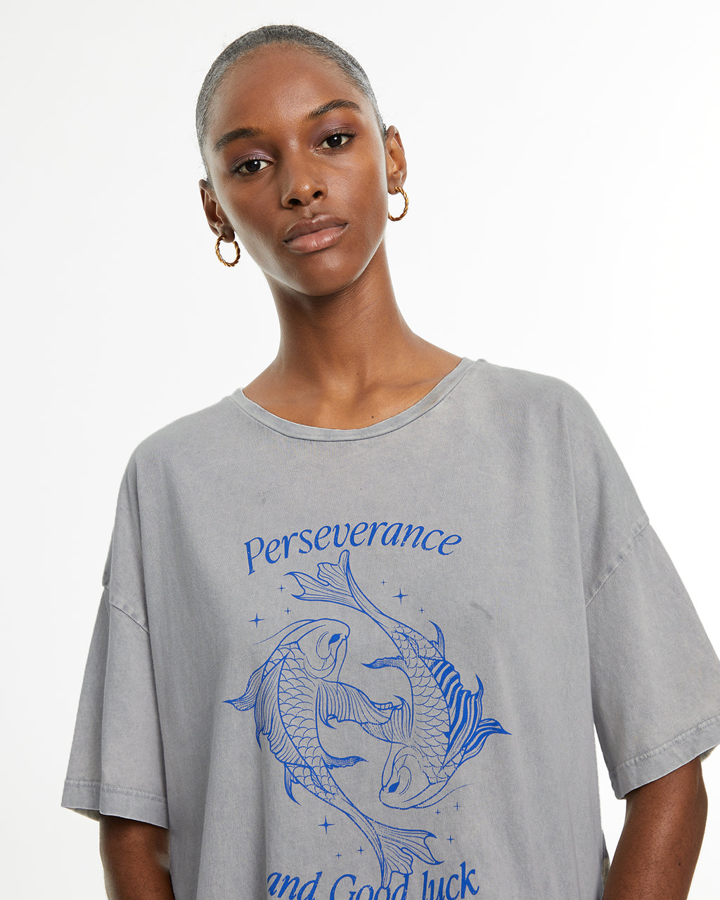 Camiseta oversize manga corta estampado peces