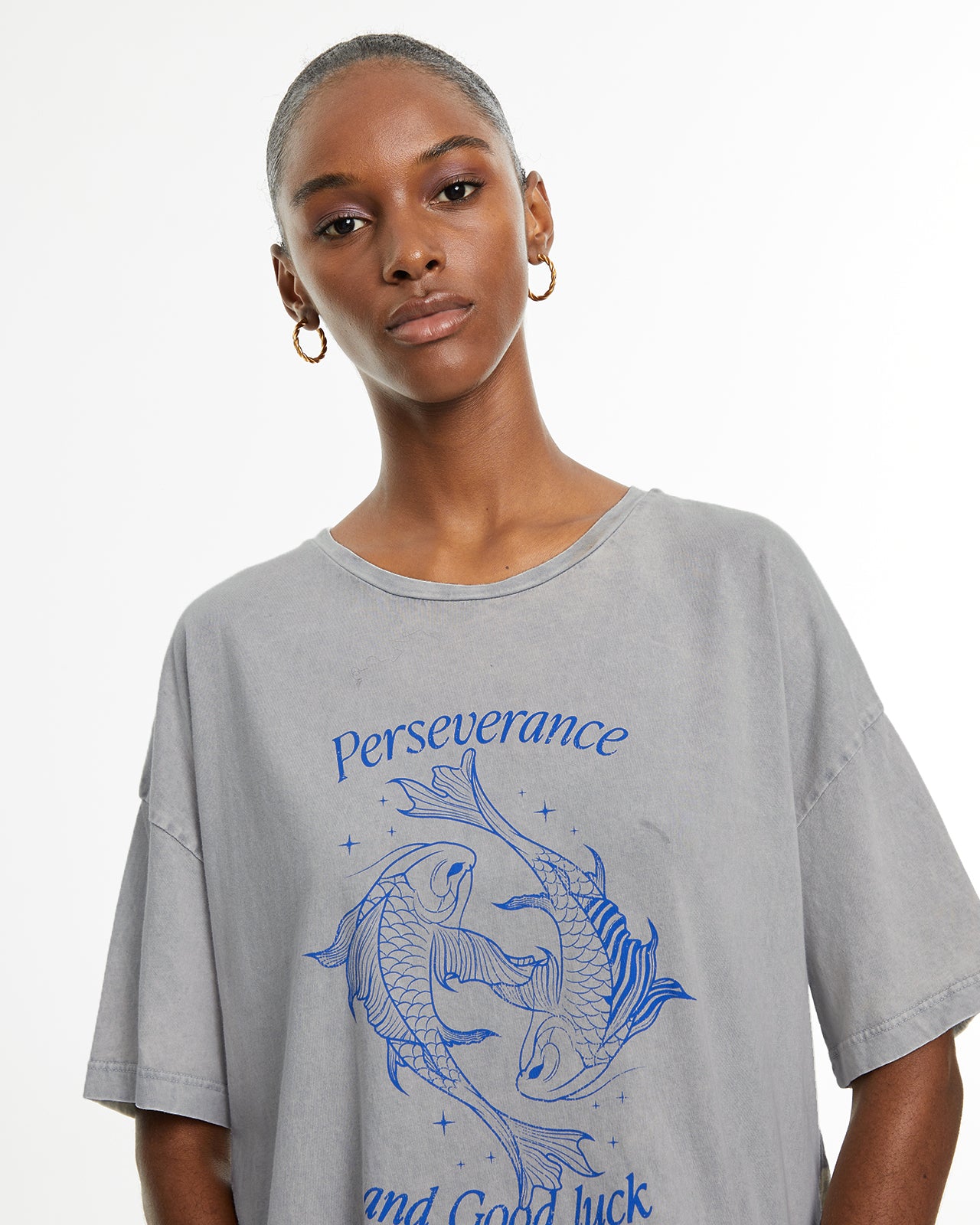 Camiseta oversize manga corta estampado peces