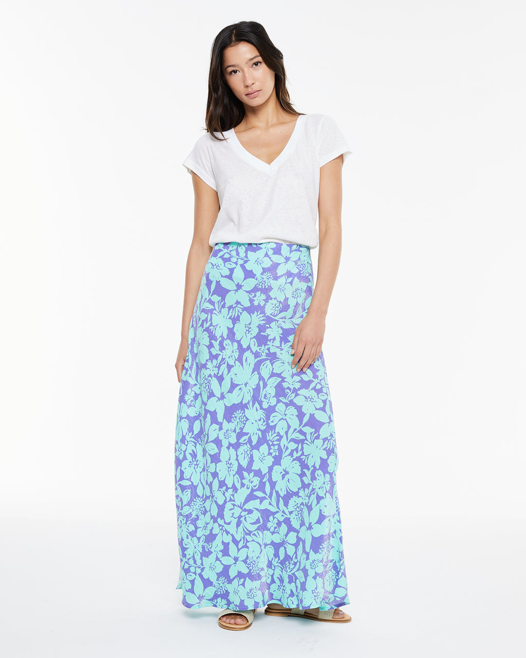 Falda midi estampado floral grande