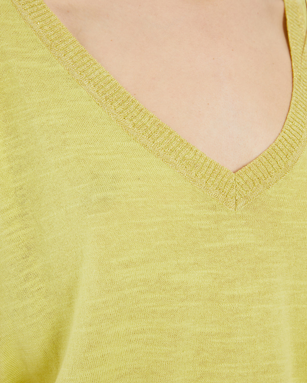 Jersey cuello pico de manga corta con detalle tira escote