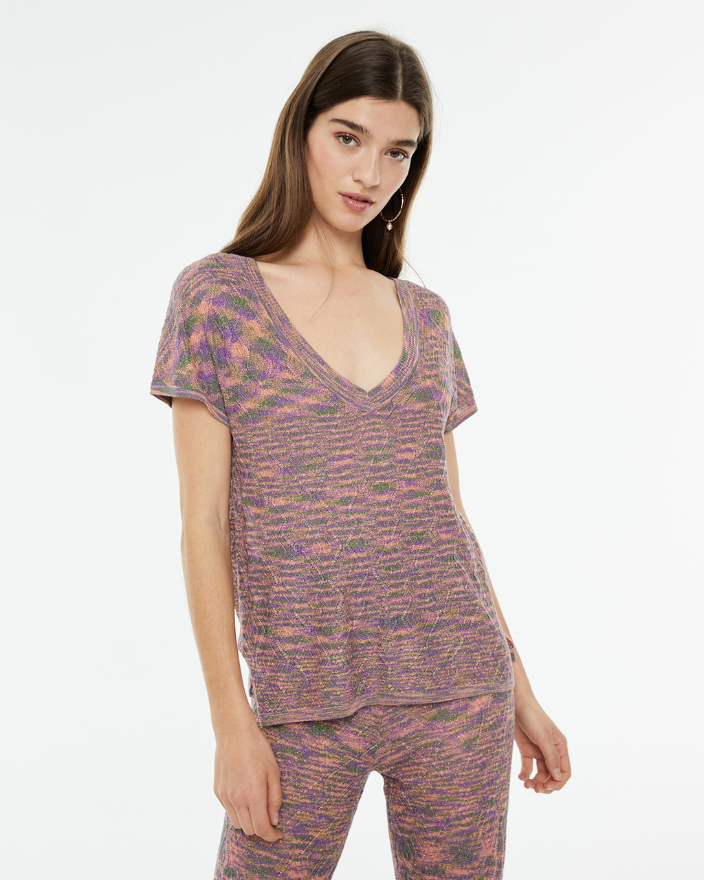 Jersey hilo lúrex escote pico y manga corta