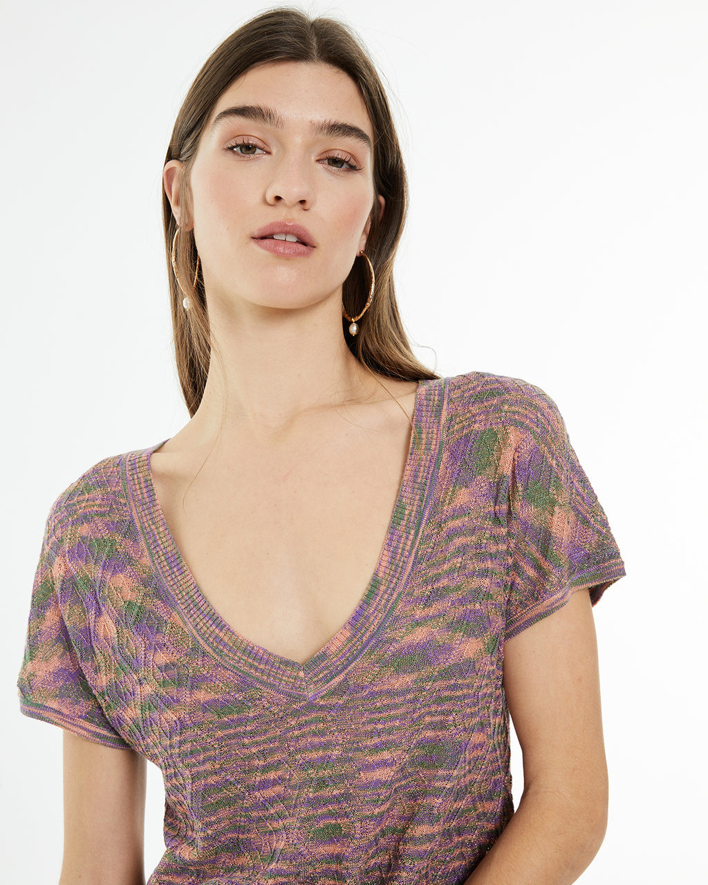 Jersey hilo lúrex escote pico y manga corta