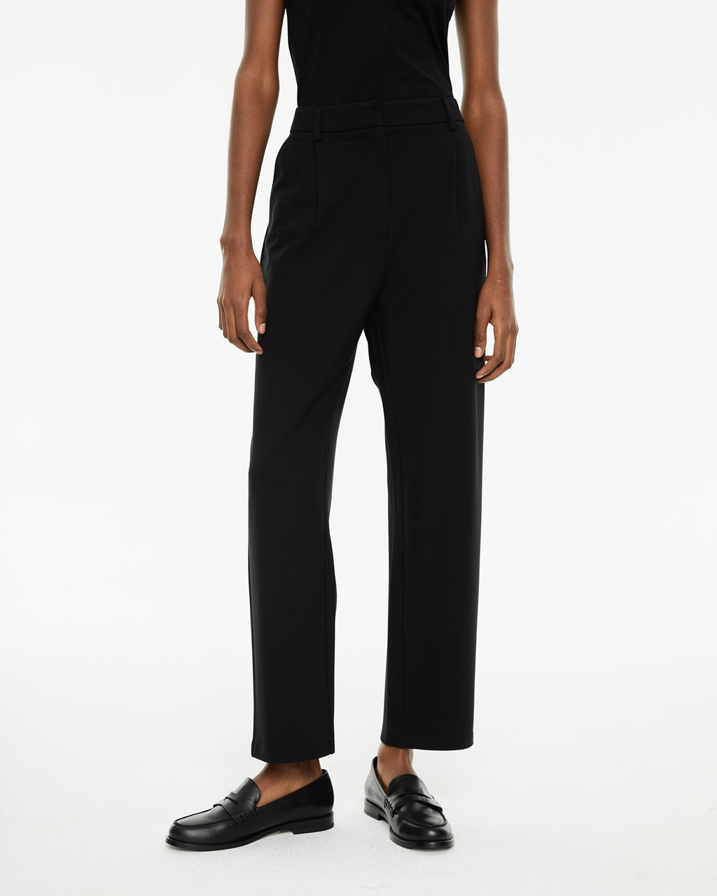 Pantalón largo recto de tiro medio tejido confort