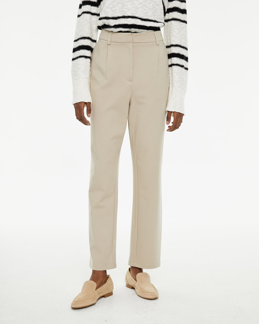 Pantalón largo recto de tiro medio tejido confort