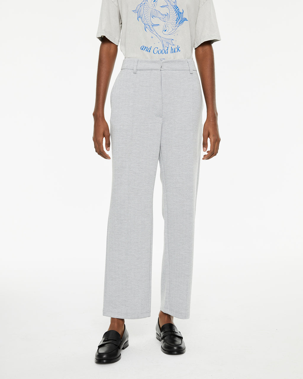 Pantalón tejido jacquard confort de tiro medio