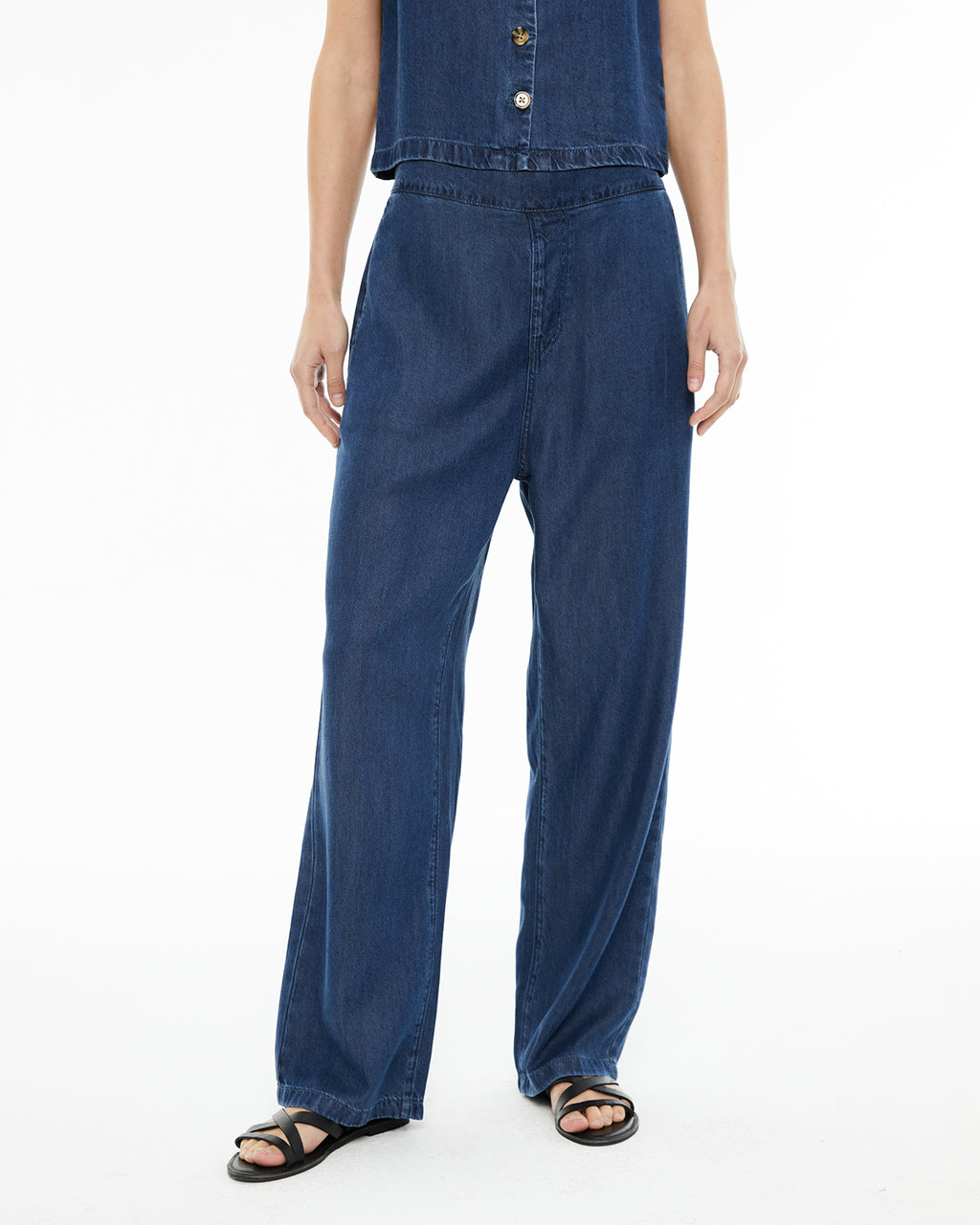 Pantalón de tencel efecto denim con goma en cinturilla