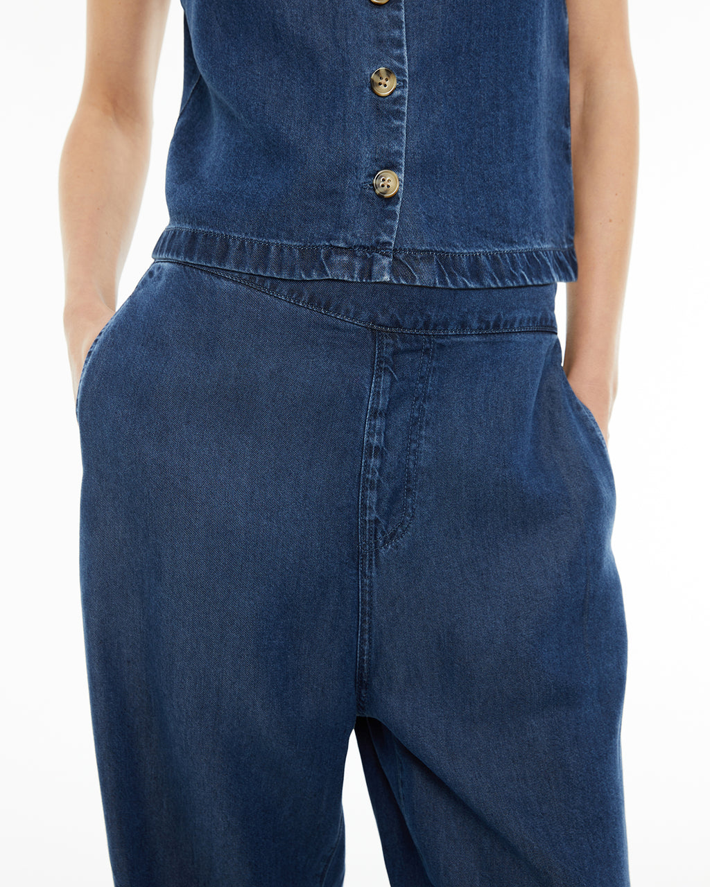 Pantalón de tencel efecto denim con goma en cinturilla
