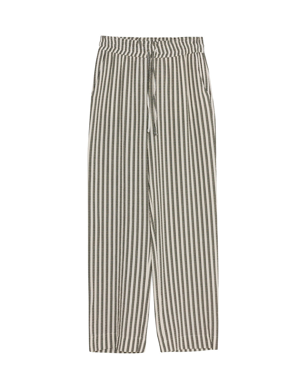Pantalón recto a rayas con cordón en la cintura