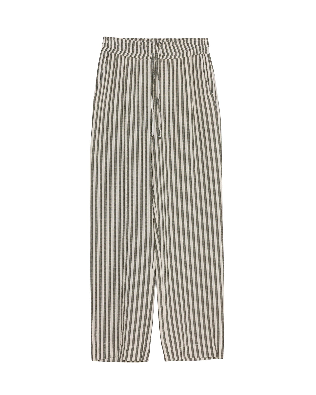Pantalón recto a rayas con cordón en la cintura