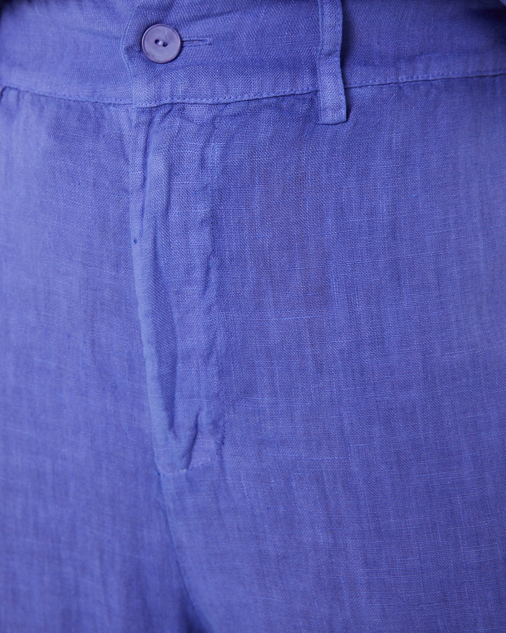 Pantalón de lino con cierre cremallera y botón