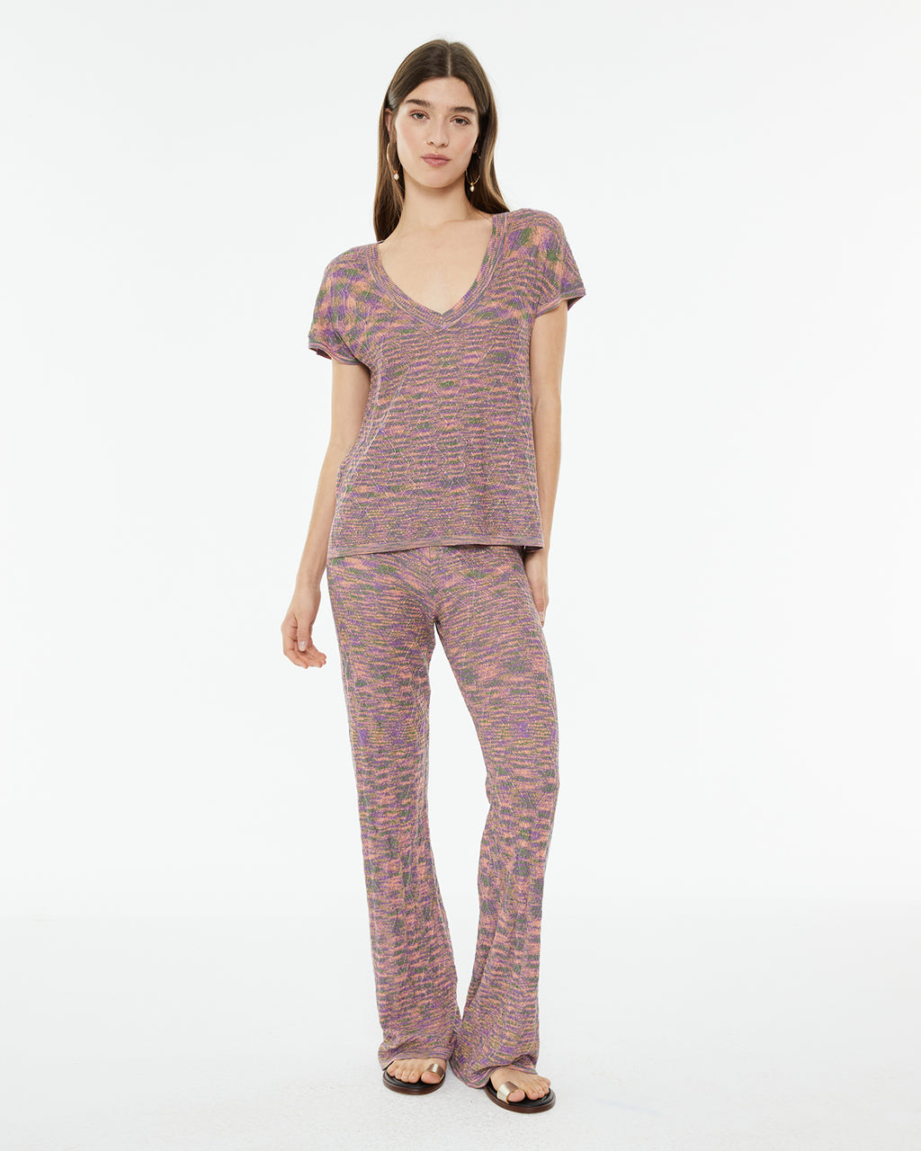 Pantalón de punto con lúrex entallado