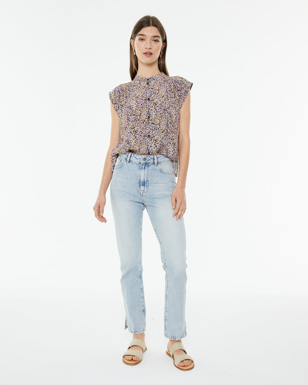 Jeans rectos de tiro medio efecto desgastado