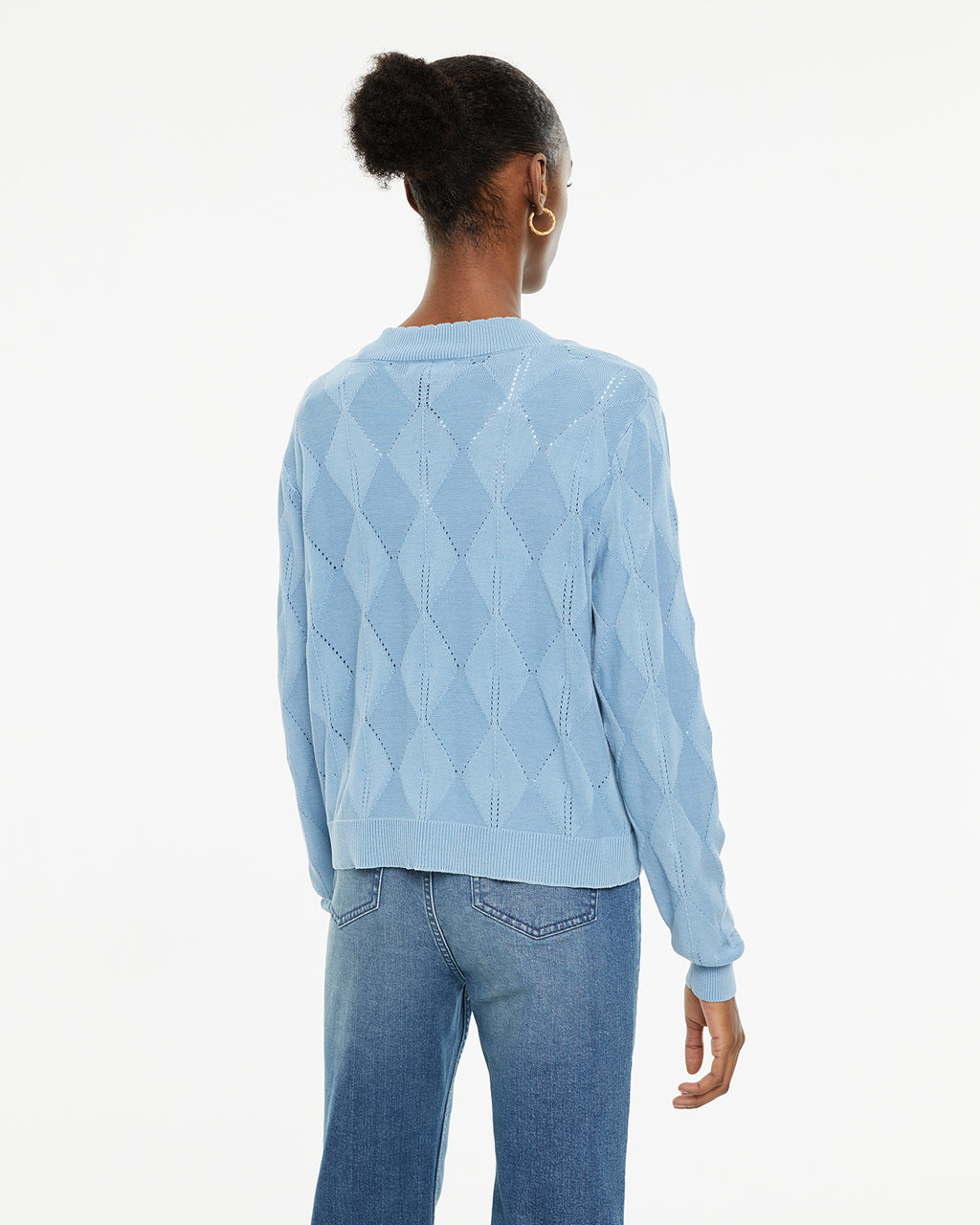 Cárdigan jacquard rombos tinte efecto desgastado