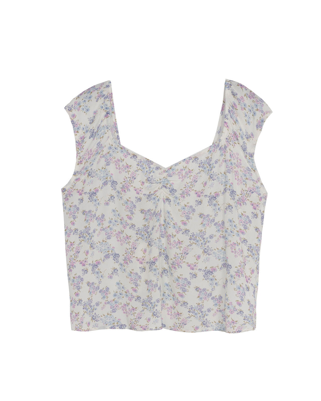 Top estampado floral con frunce en escote