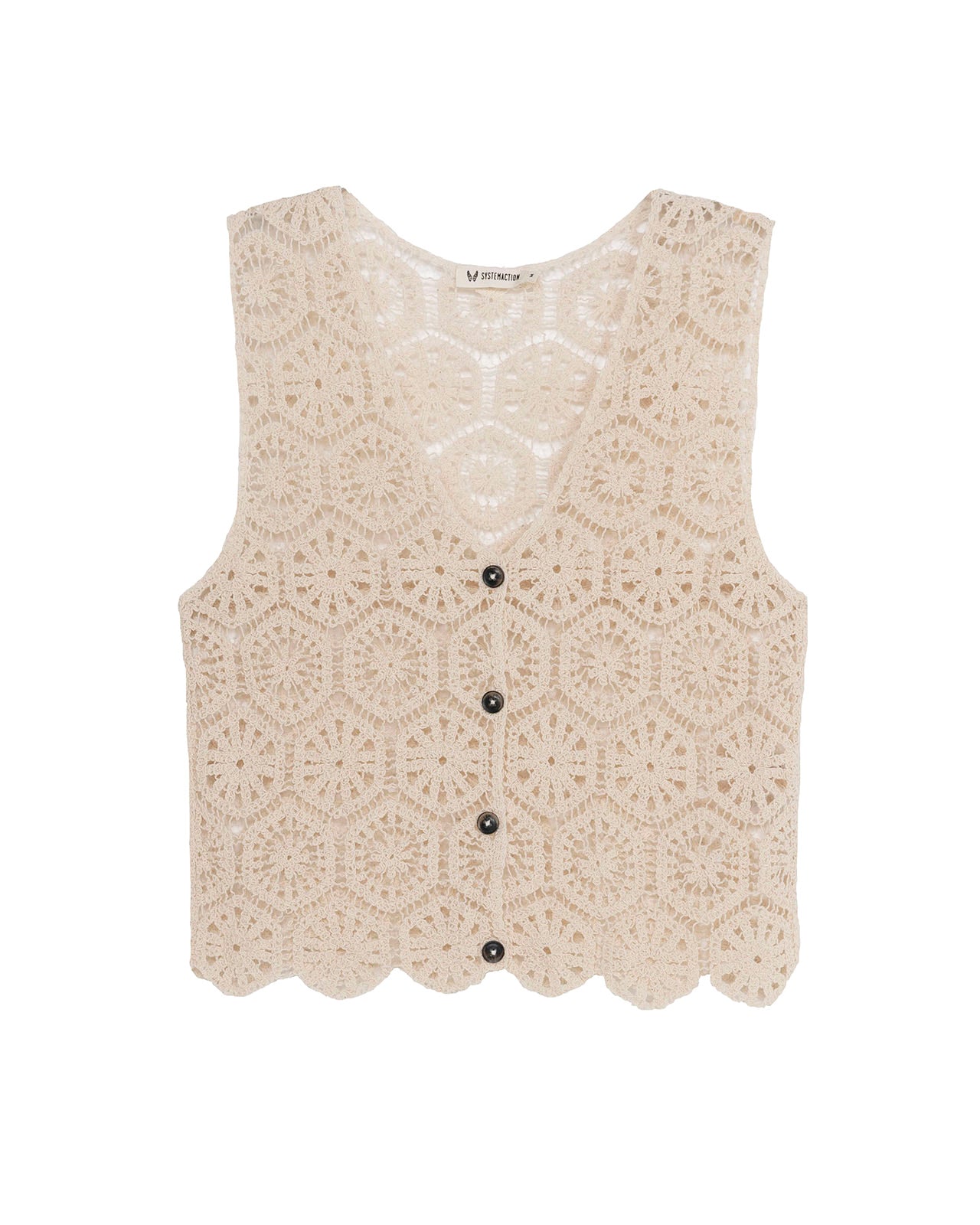 Top tejido crochet de tirantes cierre botones delanteros