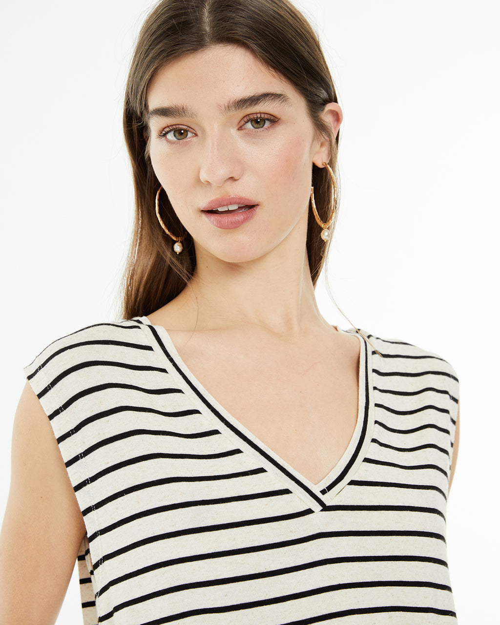 Top de rayas sin mangas escote pico