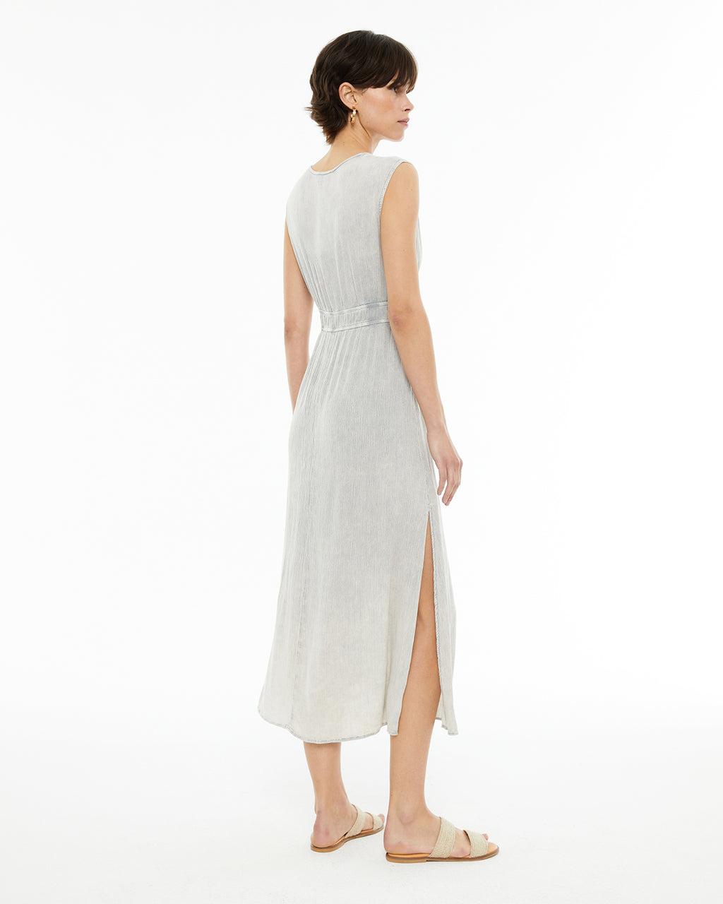 Vestido midi bambula con fruncido en la cintura